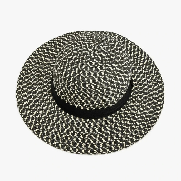 Black and Cream Woven Beach Summer Hat - Picture 1 of 8